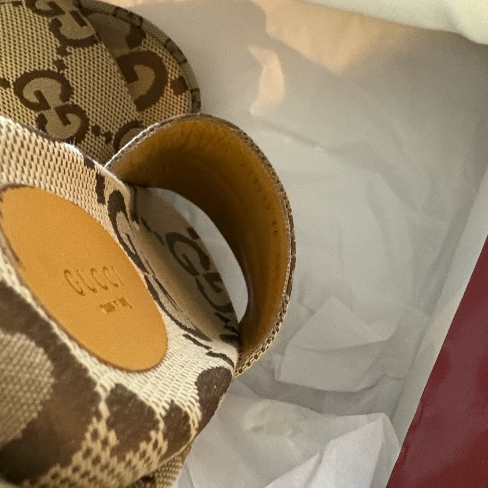 Gucci Beige and Brown platform GG Pattern Slides-worn once! Comes with bag/box - Picture 11 of 14